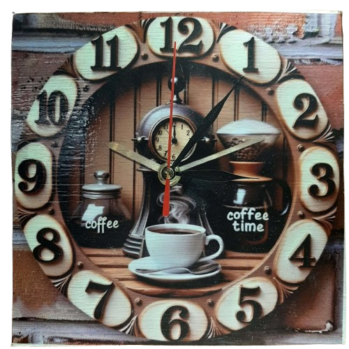 Ceas decorativ, model sublimat Vintage Timpul pentru Cafea, handmade, cadou pentru cei dragi, 20cm
