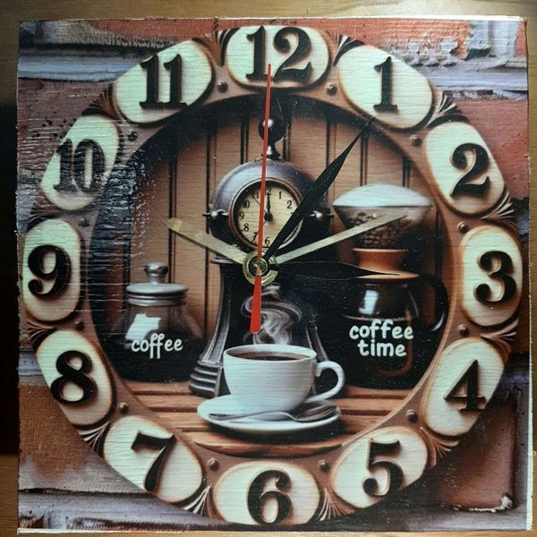 Ceas decorativ, model sublimat Vintage Timpul pentru Cafea, handmade, cadou pentru cei dragi, 20cm