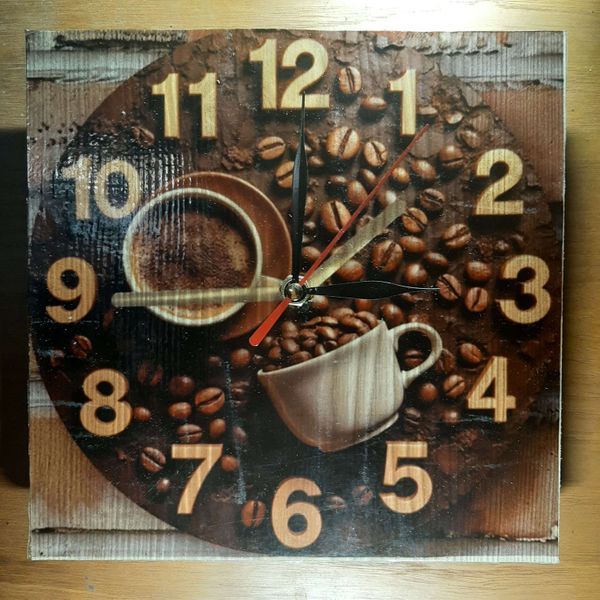 Ceas decorativ, model sublimat Vintage Coffee Hour, handmade, cadou pentru cei dragi, 20cm