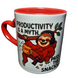 Cana cu model dublu Productivitate, mesaj haios in Engleza, ceramica, maner inima rosie, cadou pentru cei dragi, 350 ml