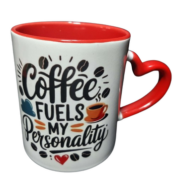 Cana cu model dublu caine si cafea, mesaj haios in Engleza, ceramica, maner inima rosie, cadou pentru cei dragi, 350 ml