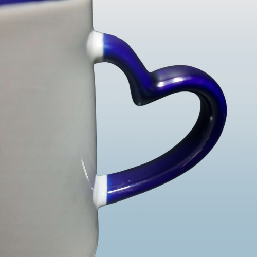Cana Zodia Fecioara, model dublu, ceramica, maner inima albastra, cadou pentru cei dragi, 350 ml