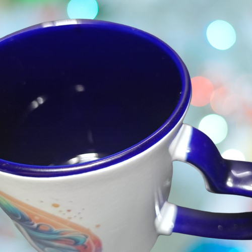 Cana Zodia Fecioara, model dublu, ceramica, maner inima albastra, cadou pentru cei dragi, 350 ml