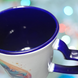 Cana Zodia Fecioara, model dublu, ceramica, maner inima albastra, cadou pentru cei dragi, 350 ml