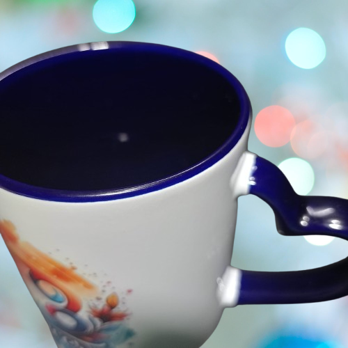 Cana Zodia Rac, model dublu, ceramica, maner inima albastra, cadou pentru cei dragi, 350 ml