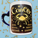 Cana Zodia Rac, model dublu, ceramica, maner inima albastra, cadou pentru cei dragi, 350 ml