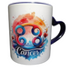 Cana Zodia Rac, model dublu, ceramica, maner inima albastra, cadou pentru cei dragi, 350 ml