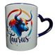Cana Zodia Taur, model dublu, ceramica, maner inima albastra, cadou pentru cei dragi, 350 ml
