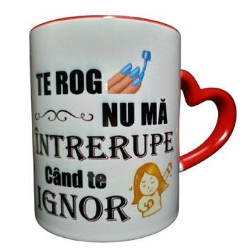 Cana amuzanta pentru femei, model triplu, ceramica, maner inima rosie, cadou pentru cei dragi, 350 ml