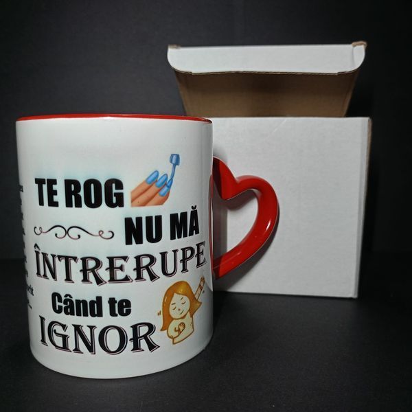 Cana amuzanta pentru femei, model triplu, ceramica, maner inima rosie, cadou pentru cei dragi, 350 ml