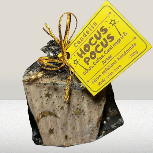Sapun exfoliant HOCUS POCUS &ndash; Cocos, Cafea, Ceai negru, Artar, 100g