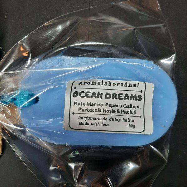 Parfumant dulap haine OCEAN DREAMS &ndash; Note marine, Pepene Galben, Portocală roșie, Paciuli, Oval, 30g