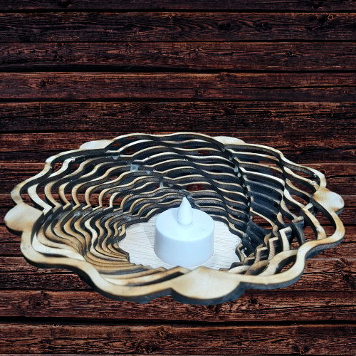 Cosulet decor cu lumanare LED, handmade, lemn natural, Candelis, 18cm