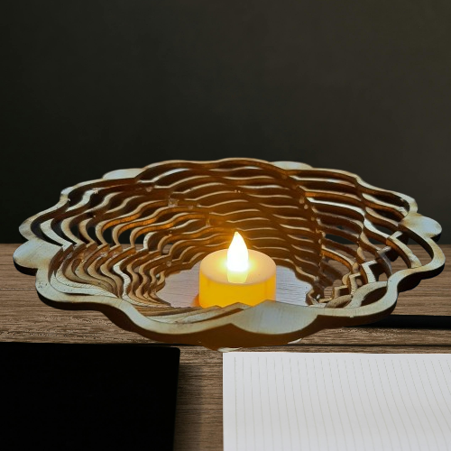 Cosulet decor cu lumanare LED, handmade, lemn natural, Candelis, 18cm