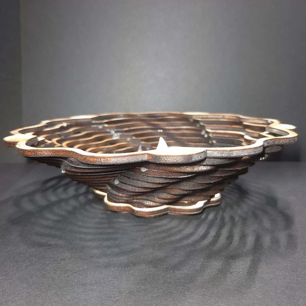 Cosulet decor cu lumanare LED, handmade, lemn natural, Candelis, 18cm