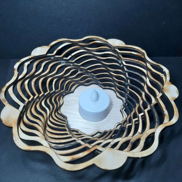 Cosulet decor cu lumanare LED, handmade, lemn natural, Candelis, 18cm